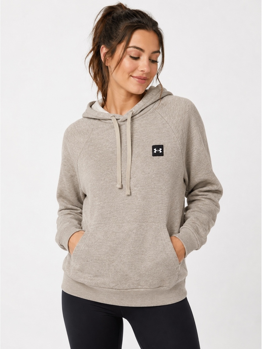 Under Armour Women’s Fleece Pullover Hoodie Beige Medium Loose Fit